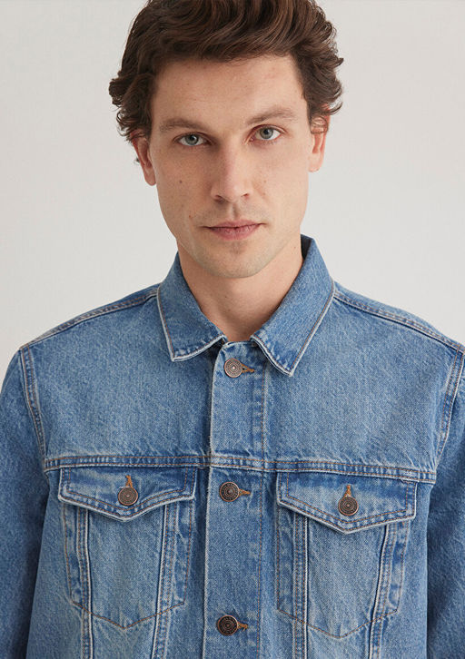 Drake Classic Denim Puslu Indigo Mavi Jean Ceket  фото 7