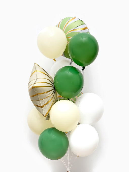 Воздушные шары "Зеленые грани" фольга, латекс, набор 12 штук