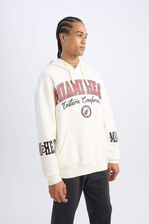 Мужской толстый свитшот оверсайз с капюшоном и принтом DeFactoFit NBA Miami Heat  фото 4