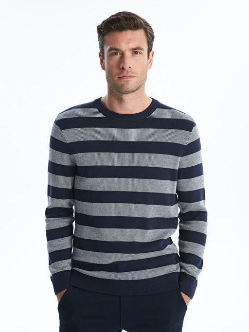 Bisiklet Yaka ?izgili Erkek Triko Kazak