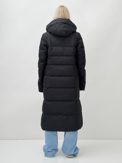 Пальто утепленное стеганное зимнее с капюшоном женское черного цвета 9620Ch - Mtforce фото 4