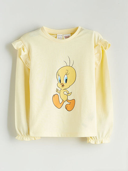 Bisiklet Yaka Tweety Bask?l? F?rf?rl? K?z Bebek Bluz ve Tayt 2li