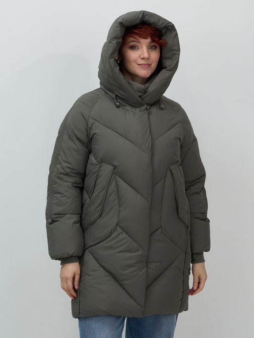 Пальто двубортная зимнее утепленное женское зеленого цвета 7732Z - Visdeer фото 16