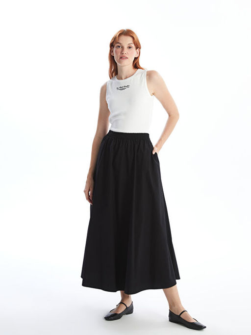 Beli Lastikli D?z Poplin Kad?n Etek