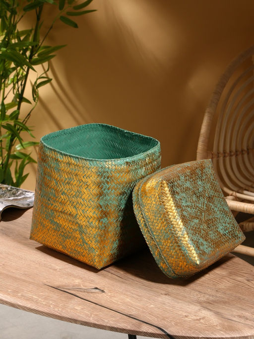 Корзинка плетёная «Голден», 25×25×30 см, голубая