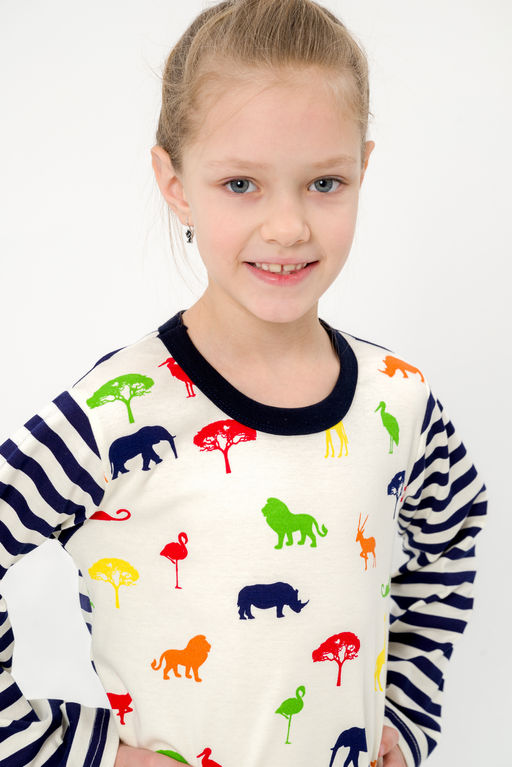 Пижама детская из джемпера и брюк без манжет из интерлока Сафари темно-синий полоса - Амадэль фото 20