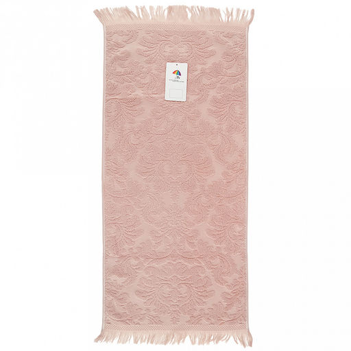 Полотенце махровое "Вензель" 34х75см, хлопок 100%, с бахромой, пудровый (Китай)