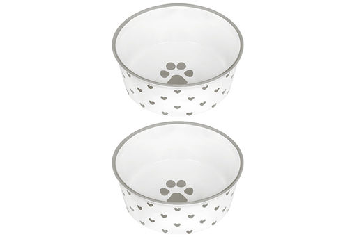 Набор мисок для домашних питомцев 2 пр. 400 мл 13,5*13,5*5 см Лапка на белом и сердечки керамика - Elan gallery фото 5