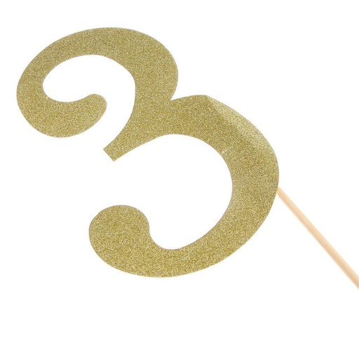 Цена за 6 шт. Топпер в торт 3, цвет золото - Страна карнавалия фото 2