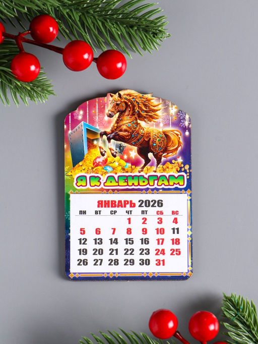 Цена за 2 шт. Магнит на холодильник и календарь отрывной 2026 «Новогодний конь. Я к деньгам», 9.5×6.5 см