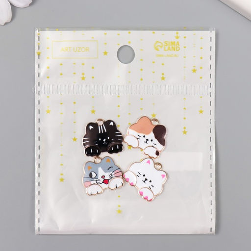 Цена за 4 шт. Декор для творчества металл Котик, эмаль, 1.71.8 см, МИКС - Арт узор фото 5