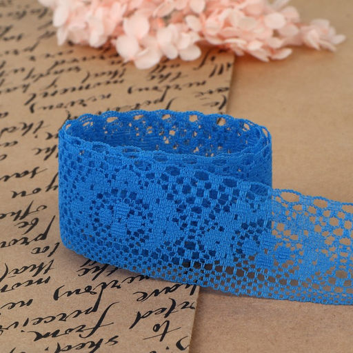 Кружево капроновое, 35 мм, 10±1 м, цвет синий