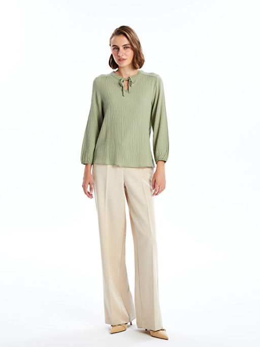 Ba?lamal? Yaka D?z Uzun Kollu Kad?n Bluz