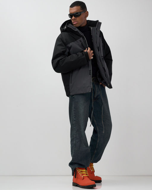 Горнолыжная куртка мужская зимняя темно-серого цвета 7616TC