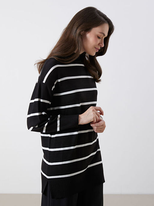 Dik Yaka ?izgili Kad?n Triko Tunik