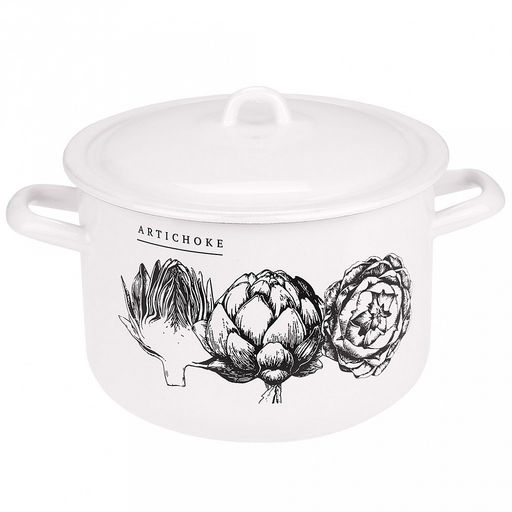 Artichoke Кастрюля эмалированная 4,3л, форма цилиндрическая, металлическая крышка (Россия)