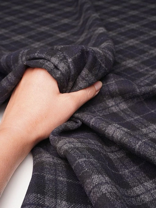 Шерсть пальтово-костюмная Твид Клетка двойная цв.серый/черный, ш.1.5м, шерсть-50%, п/э-50% - Купава фото 2