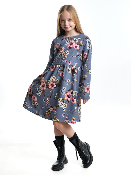 Платье для девочки вельветовое из набивного полотна UD 7844 синие мелкие цветы - Mini maxi фото 12
