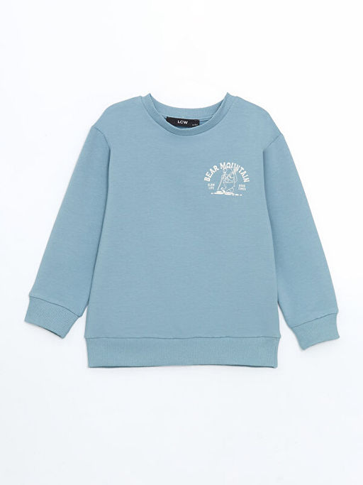 Bisiklet Yaka Bask?l? Erkek ?ocuk Sweatshirt