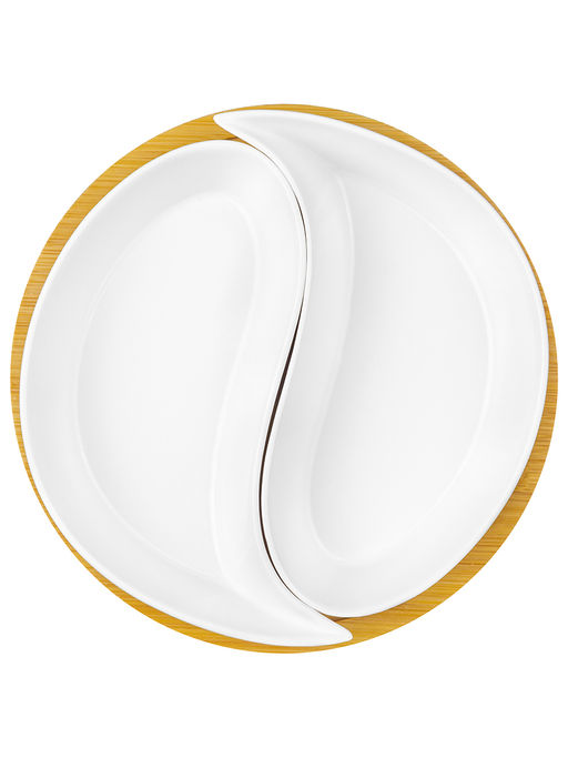 Тарелка под оливки 100 мл 15*15*3,5 см "Инь-Янь айсберг волны" на деревяной подставке