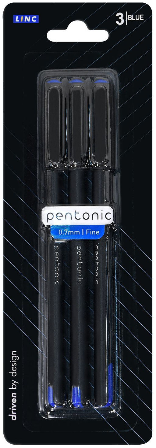 Набор шарик.ручек Linc PENTONIC синий 1 цв. 0,7 мм 3 шт кругл. корп.