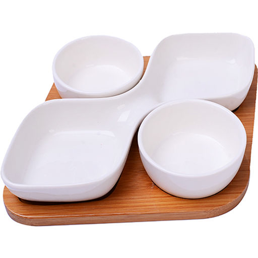 12077 Менажница с подставкой 4пр фарфор/дерево LR (х24)