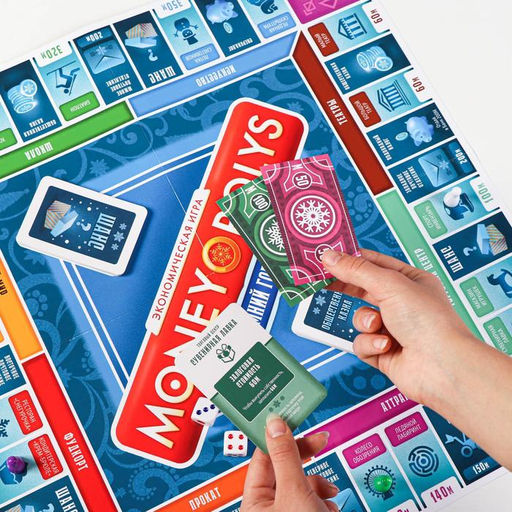 Новогодняя настольная игра Новый год: MONEY POLYS. Зимний город, 60 карт, 2 кубика, 6 фишек, 10+