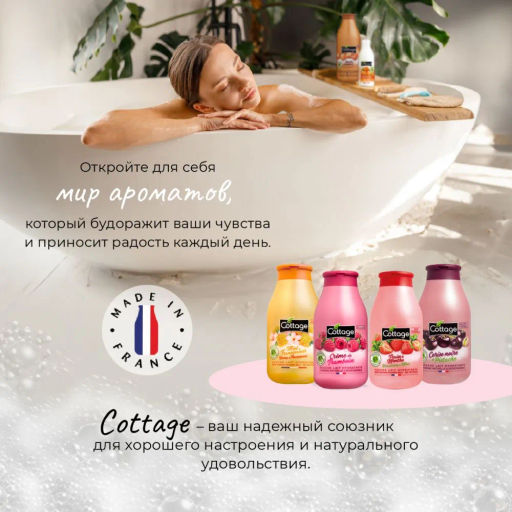 COTTAGE Молочко для душа увлажняющее МАЛИНА СО СЛИВКАМИ, 250 мл  фото 11