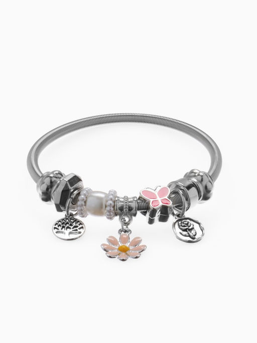 Браслет с шармами «Марджери. Цветочек», d=6.5 см, розовый в серебре