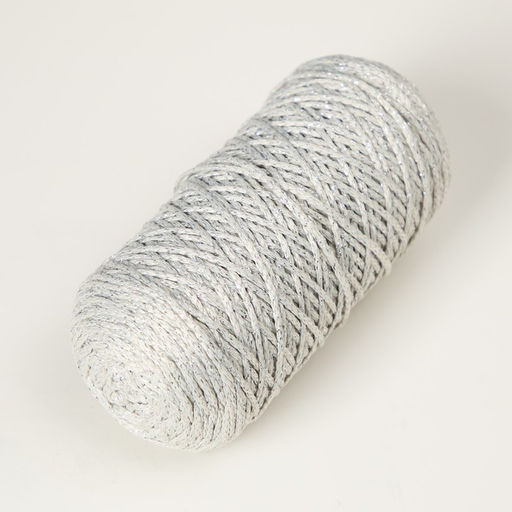 Шнур для вязания 100% полиэфир с люрексом 1 мм цилиндр, 7510г, 200м, 02-молочный+серебро - Softino фото 2