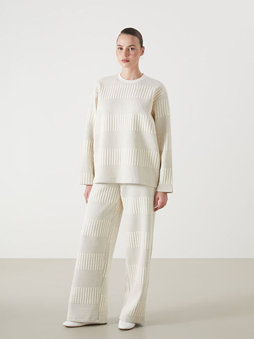 Beli Lastikli ?izgili Kad?n Pantolon