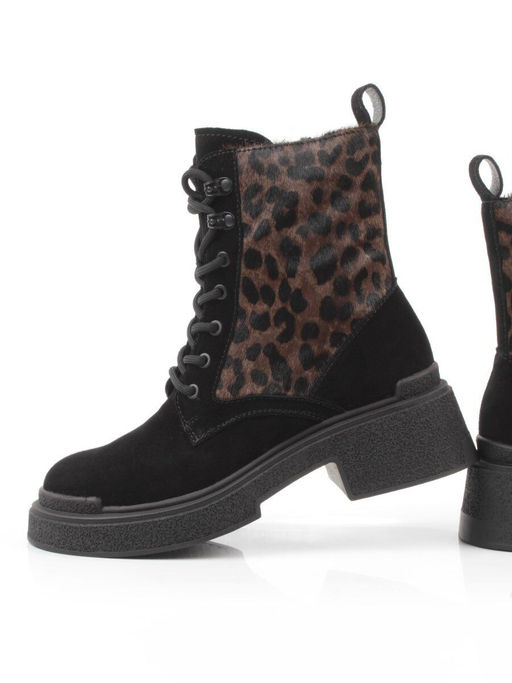 01-DMD-D269 BLACK/LEOPARD Ботинки демисезонные женские (натуральная кожа, байка)