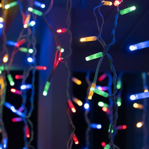 Гирлянда «Бахрома» 3×0.9 м, IP65, УМС, белая нить каучук, 144 LED, свечение мульти, 220 В