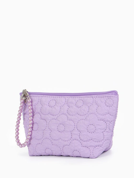Косметичка женская «Цветочки», на молнии, ручка из бусин, сиреневая