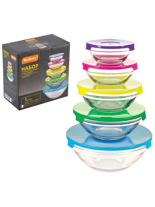 Набор из 5 стеклянных мисок с крышками INSALATO (150/210/360/510/920мл) арт.007177 - Mallony фото 3