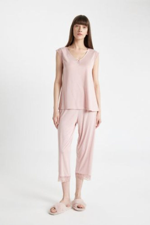 Fall in Love Viskon Pijama Tak?m? V Yaka Kolsuz Ust Kapri Alt