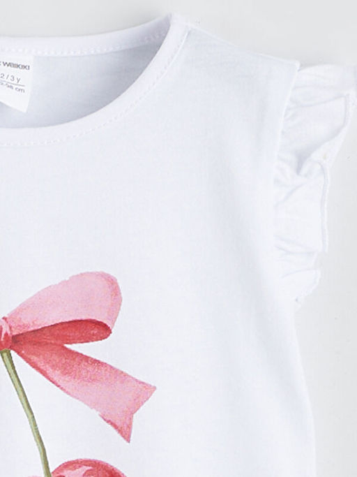 Bisiklet Yaka Bask?l? K?z ?ocuk Ti??rt ve ?ort