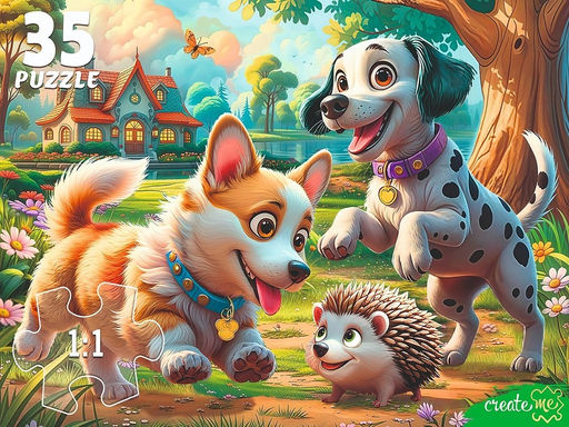 Puzzle 35 элементов "Щенки и ежик" (Ф35-3429) крупные детали