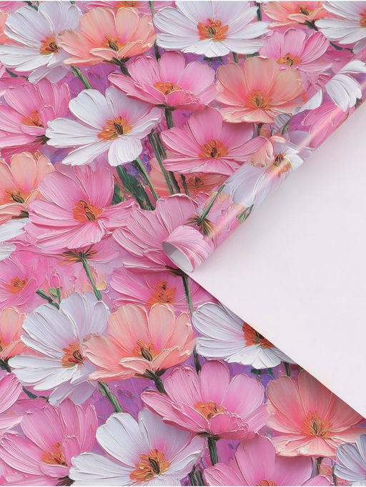 Цена за 10 шт. Бумага упаковочная глянцевая Цветы, 50 ? 70 см