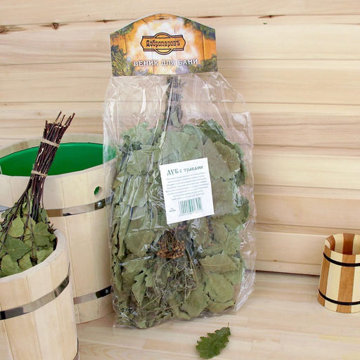 Веник для бани, дубовый, 55 см, с букетом из трав, «Добропаровъ»