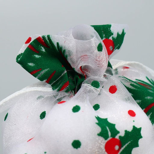 Цена за 5 шт. Мешочек подарочный новогодний органза «Рябина», 10×12 см ± 1.5 см