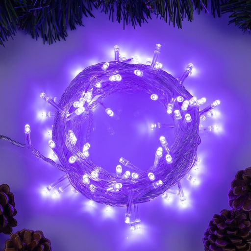 Гирлянда Нить 10 м, IP20, прозрачная нить, 100 LED, 8 режимов, 220 В, свечение фиолетовое
