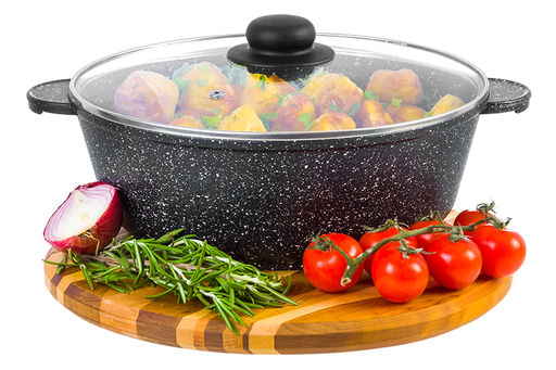 Жаровня (сотейник) 26 см 3,7 л ГАРМОНИЯ ВКУСА Черный мрамор С КРЫШКОЙ ф26, 32,5*27*14,5 см - Elan gallery фото 3