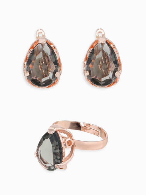 Гарнитур 3 предмета: серьги, кулон, кольцо безразмерное Эдель капля, цвет серый в золоте, 45 см