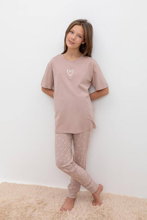 Crockid _ КБ 2817/кофейный,воздушные сердечки пижама для дев