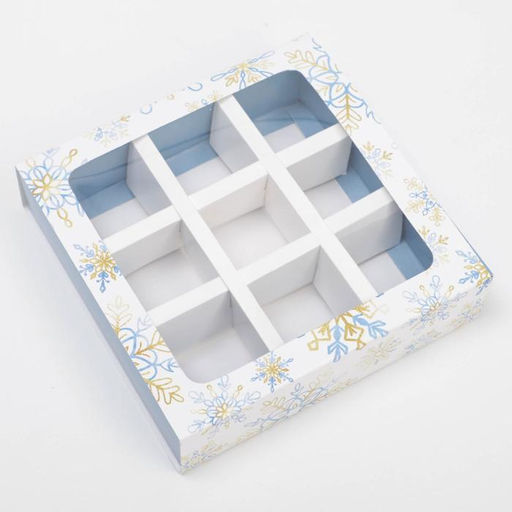 Цена за 5 шт. Коробка под 9 конфет с ячейками «Новогодняя» 14.5×14.5×3.5 см