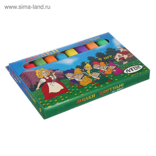 Цена за 6 шт. Мелки цветные «АЛГЕМ», в наборе 9 штук, квадратные