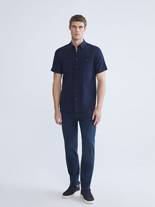 Regular Fit K?sa Kollu Erkek Dokulu G?mlek