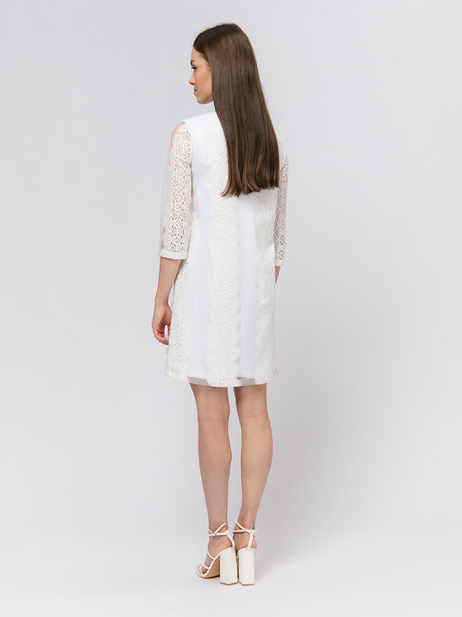 Платье белого цвета длины мини с белым кружевом и рукавами 3/4 - 1001dress фото 4