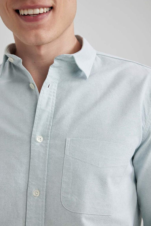 Оксфордская рубашка обычного кроя с длинным рукавом - Defacto фото 5